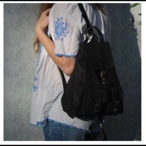Vintage black leather backpack